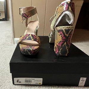 MULTI-COLORED SNAKE PLATFORM HEELS